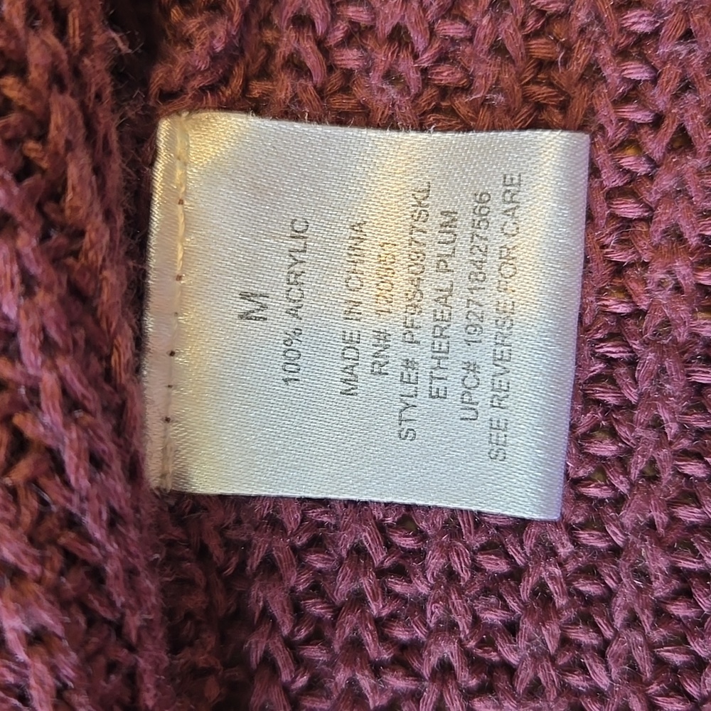 B26 Open Front Cardigan Sweater Pockets Pink Republic Size Md Eggplant Lacy - Picture 7 of 9